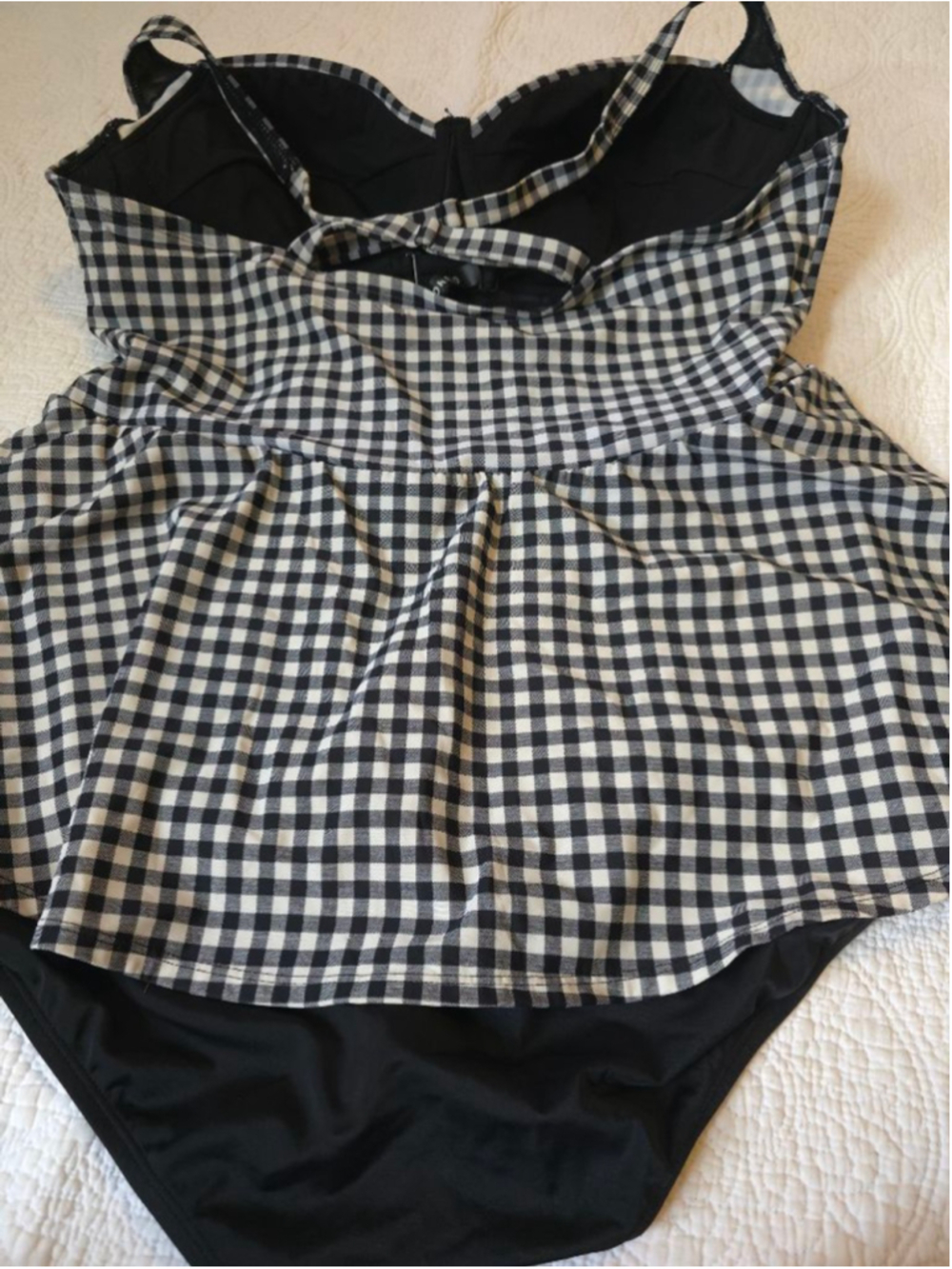 Women's Torrid Plus Size Retro Gingham Peplum One Piece Swimsuit 3X Black White - Picture 3 of 7
